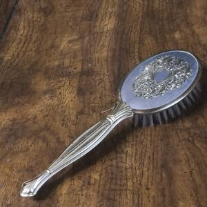 Vintage Ornate Silver-Tone Decorative Hair Brush